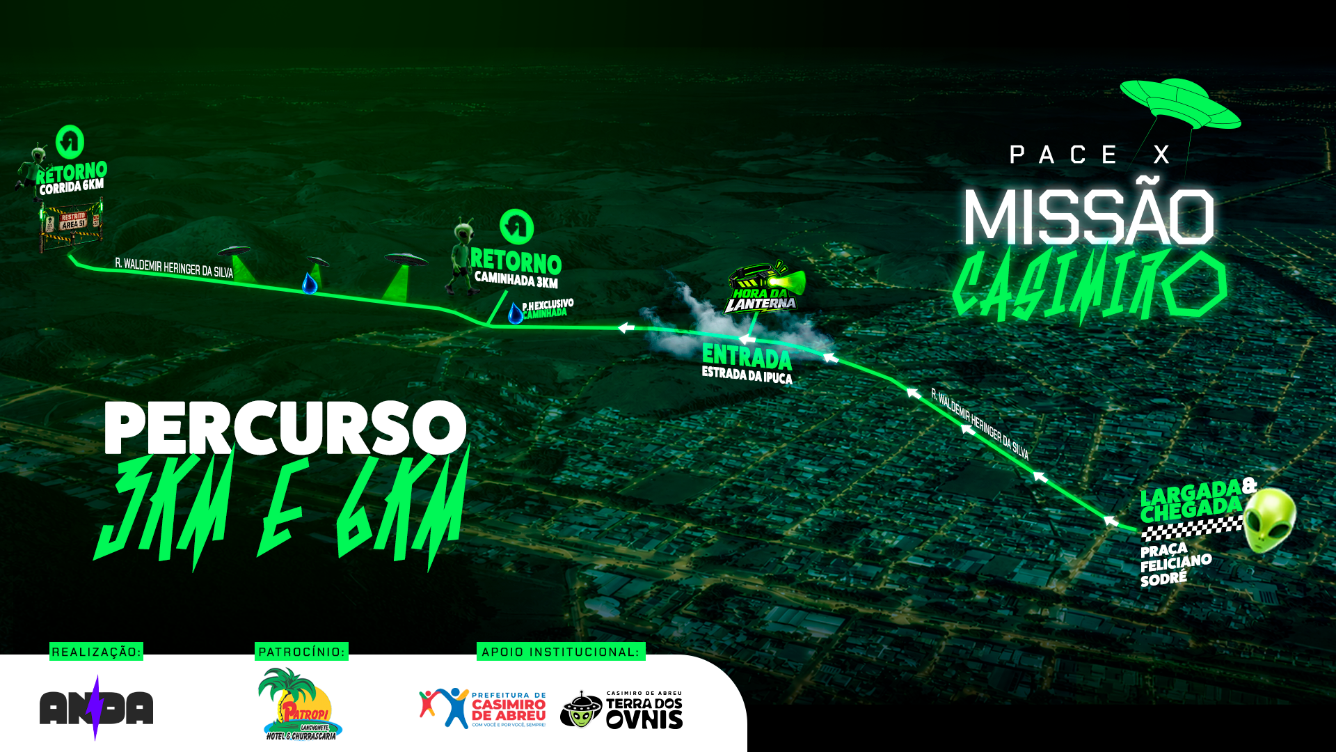 Novo mapa do percurso da Missão Casimiro, corrida 6 km e caminhada 3 km